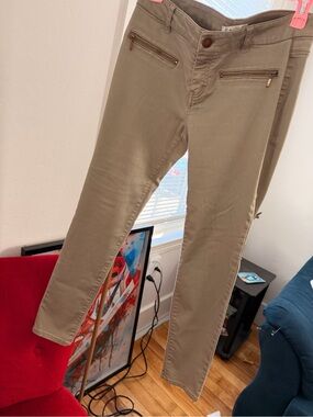 love, Fire Slim Zip-Front Pants in Taupe